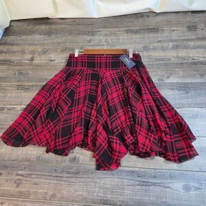 Nwt Polo Ralph Lauren Red and Black Plaid hankerchief Silk Skirt sz 4 high waist